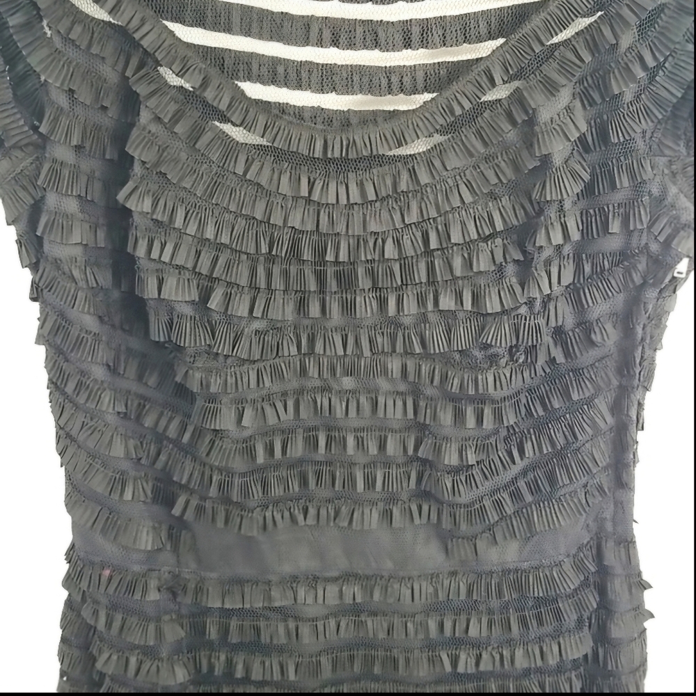 VTG Elegant Black Taffeta Ruffle‎ Layered Sex Knee Length Feminine Wiggle Dress